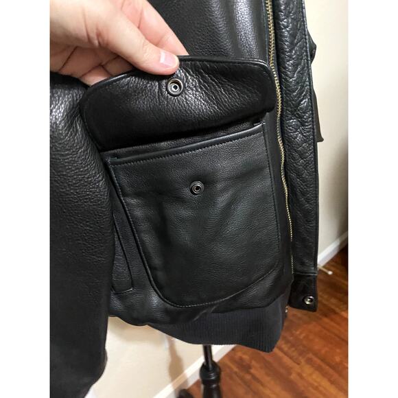 Game Sportswear Bomber Jacket Mens Medium Black Premium Leather FLAW - Picture 7 of 16